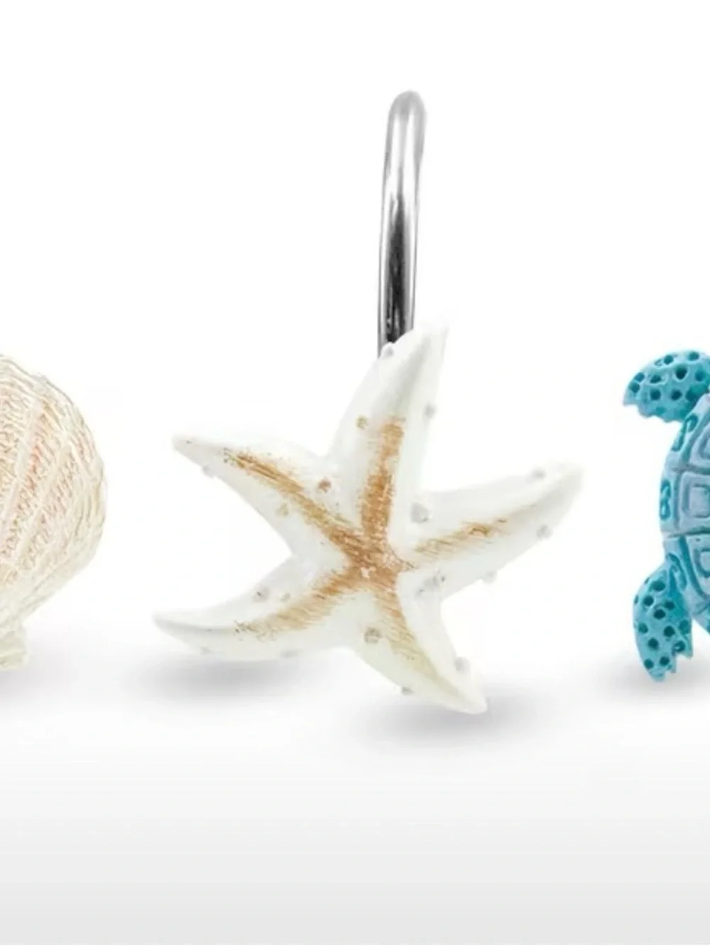 🆕 12 Piece Beach-Themed Shower Curtain Rings - Starfish, Turtle & Shell